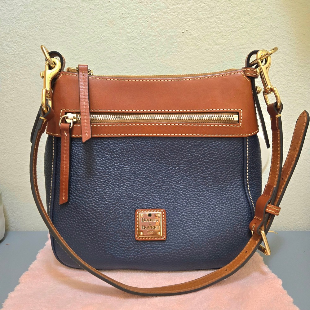 Dooney & Bourke Crossbody Bag Womens Small Pebbled Leather Navy Brown purse